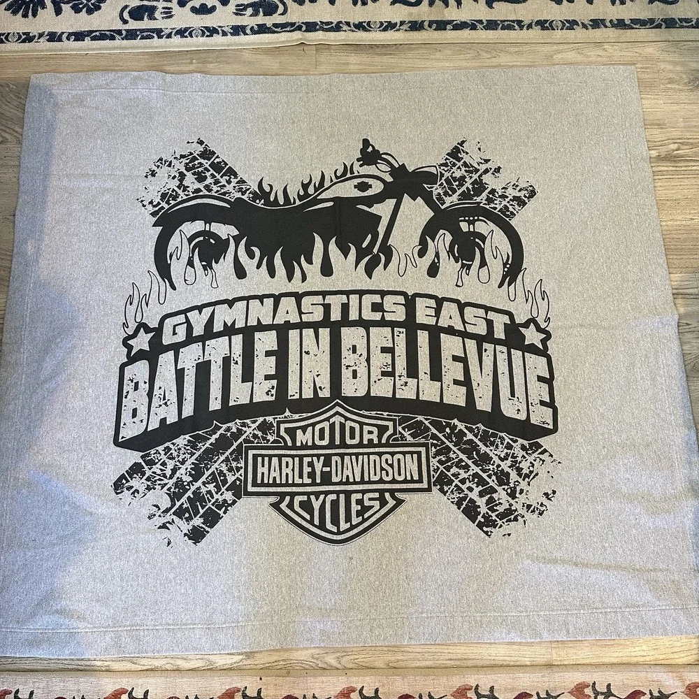 Harley Davidson Throw‎ Blanket Gildan Dry Blend Battle In Bellevue 50x57 Grey