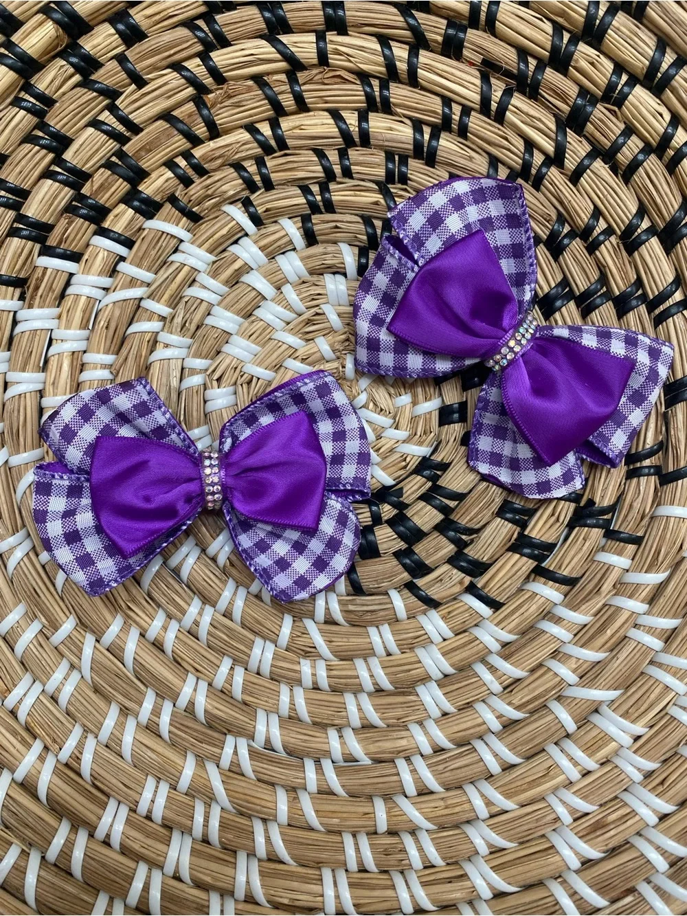 Purple and Lavender Gingham Ribbon Hair Bows