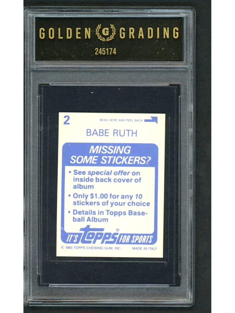 1983 Topps Foil Stickers Babe Ruth #2 Yankees HOF Graded 8 NM - MT