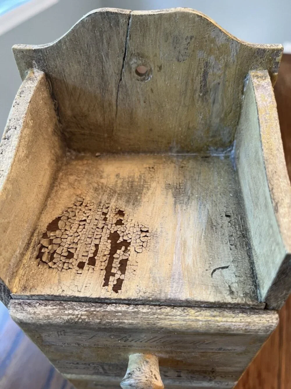 French Wooden Distressed 3-Drawer Storage Box With Parisian Script Design Rustic