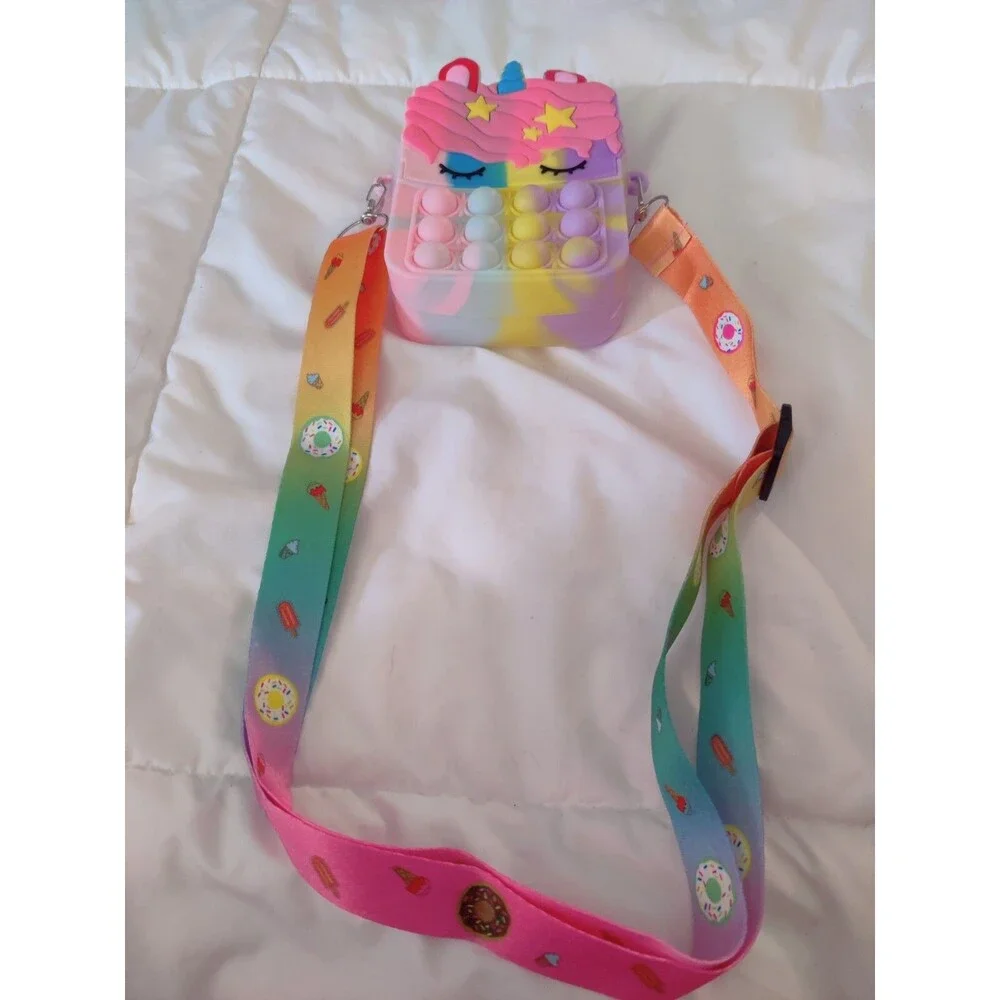 Girl's Unicorn Pop Bubble Fidget Purse Wallet with Colorful Strap