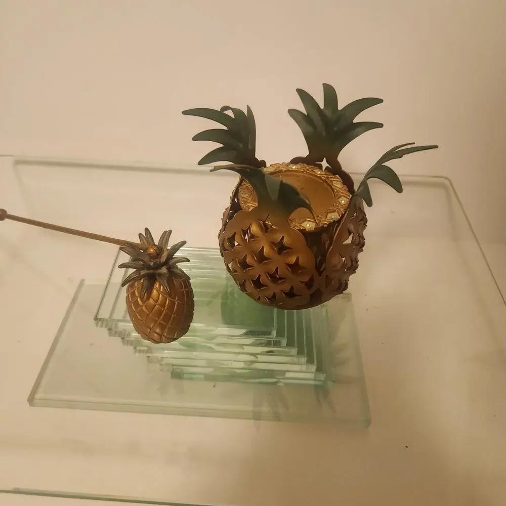 Vintage Brass Metal Party Lite Candle Holder with Snuffer Pineapple