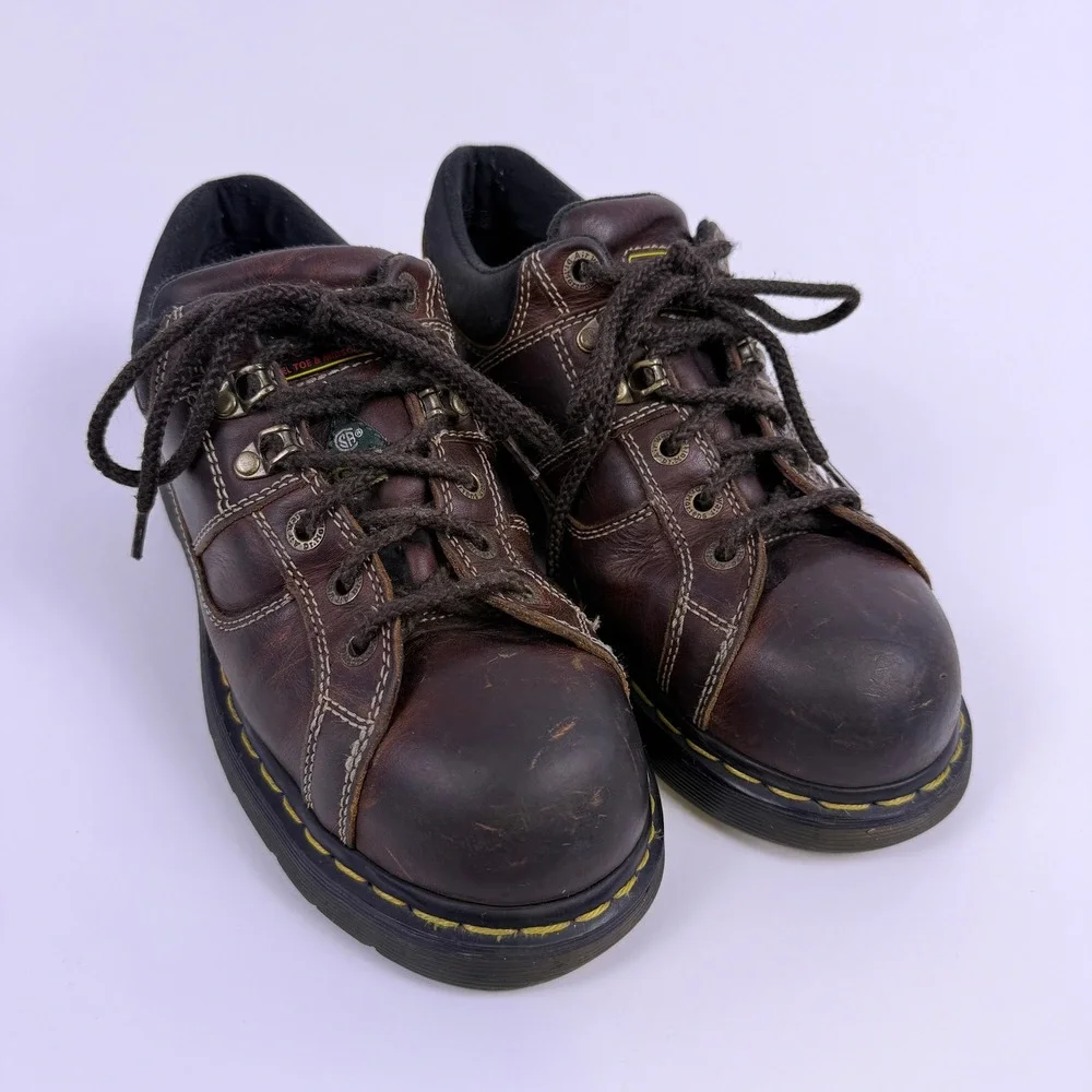 Y2K Dr. Martens Industrial Steel Toe Shoes Mens 9 Work Boots Lugged Grunge