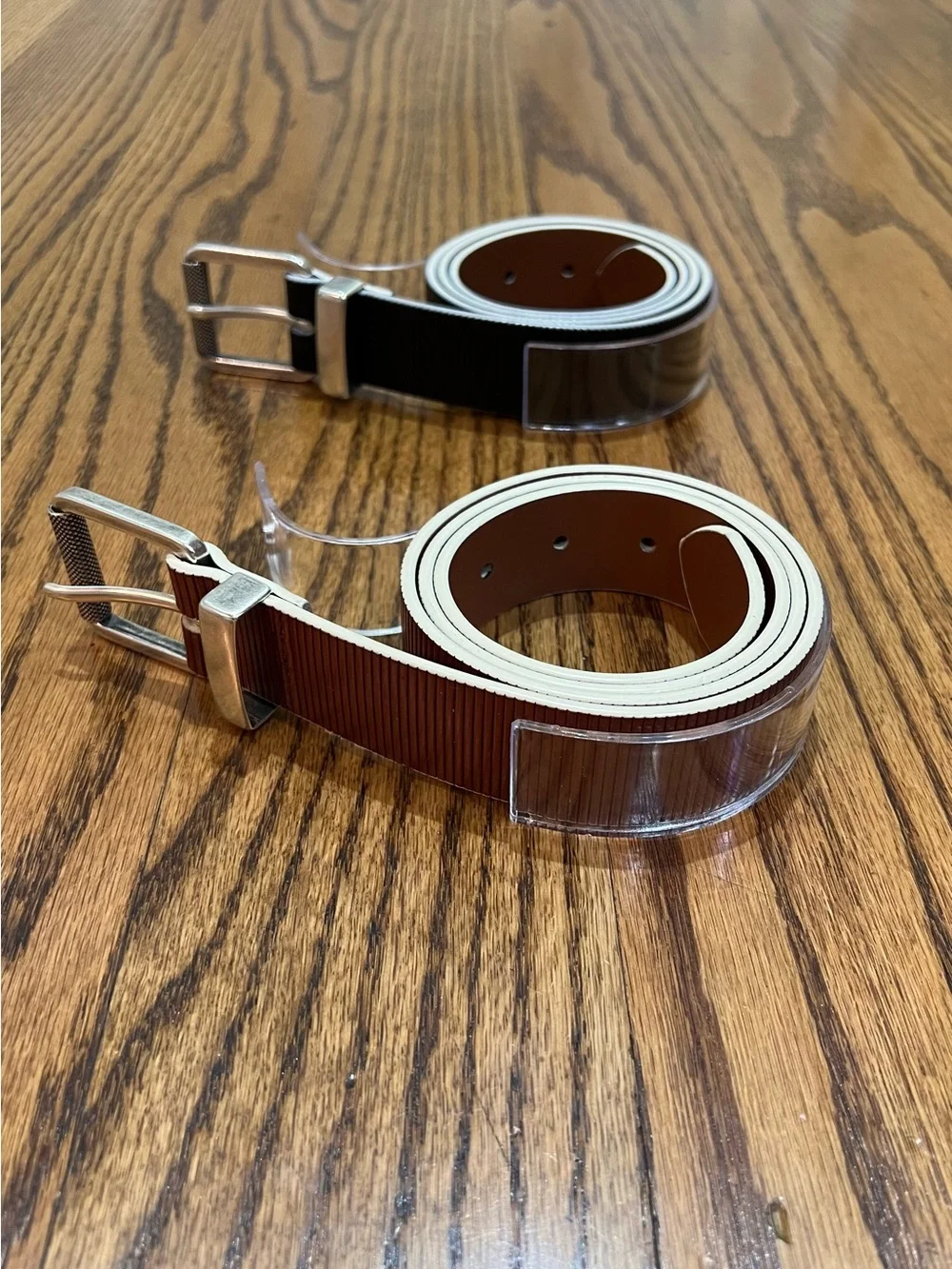 Johnston & Murphy Pair Men's Ribbed Textured Leather Belts Sz 34 Black Brown