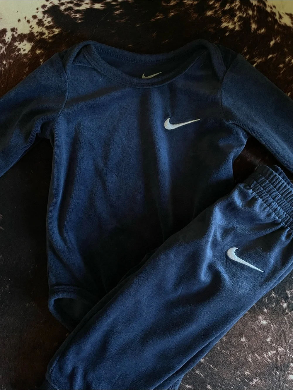 Nike Navy Baby Bodysuit and Pants Set with White Swoosh