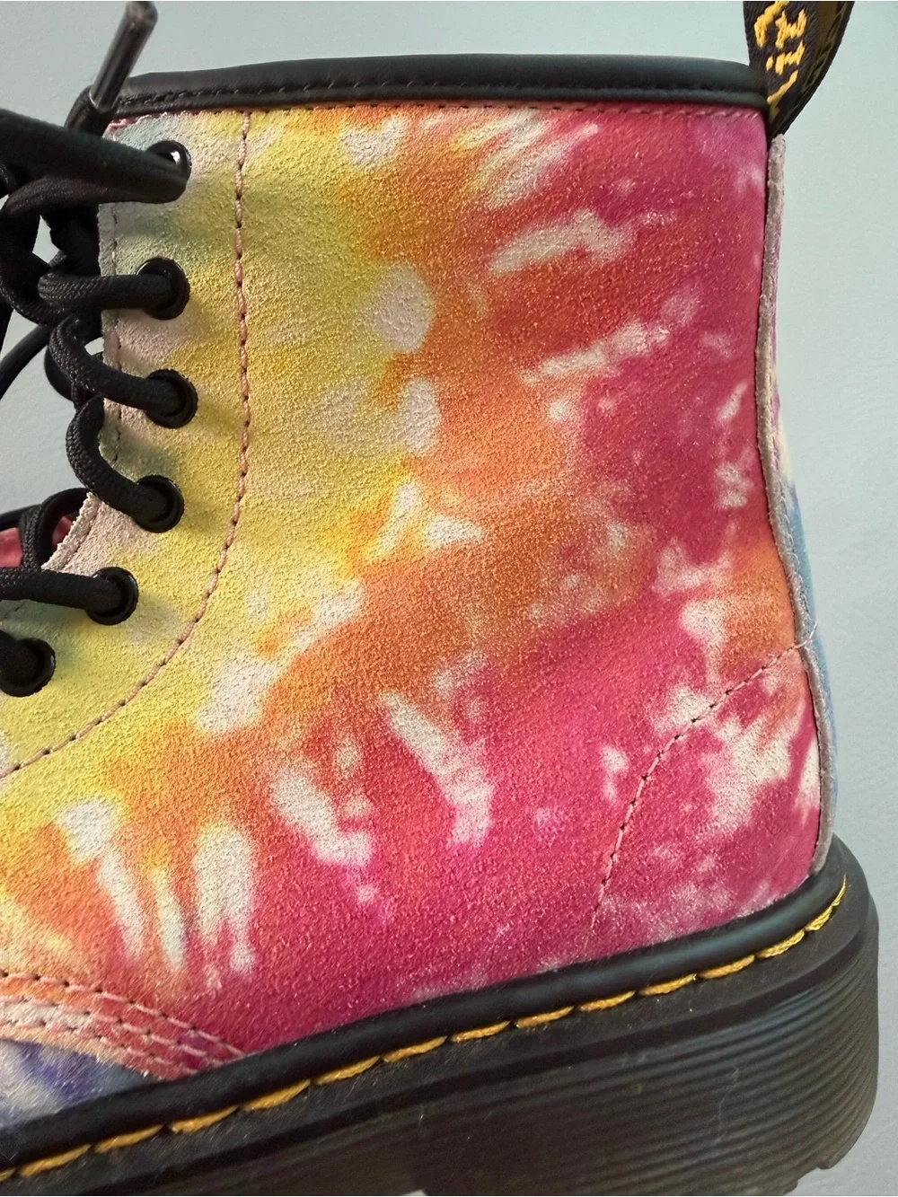 Dr Martens Kids Junior Rainbow Tie Dye 1460 Lace Up Boots 2 US Big Kids New
