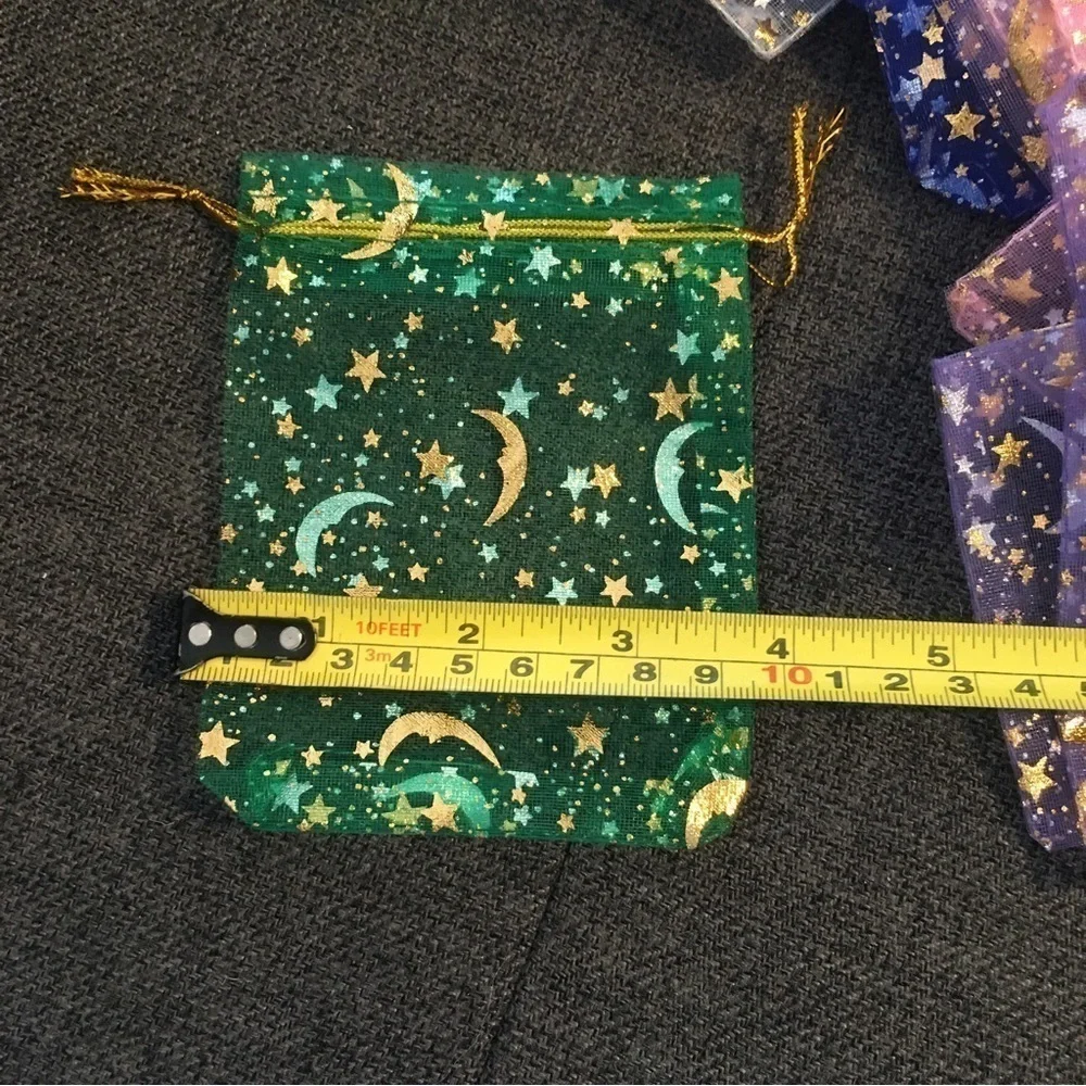 12 Count - Moon + Star Small Jewelry Organza Drawstring Bags, ~4 x 5 inches