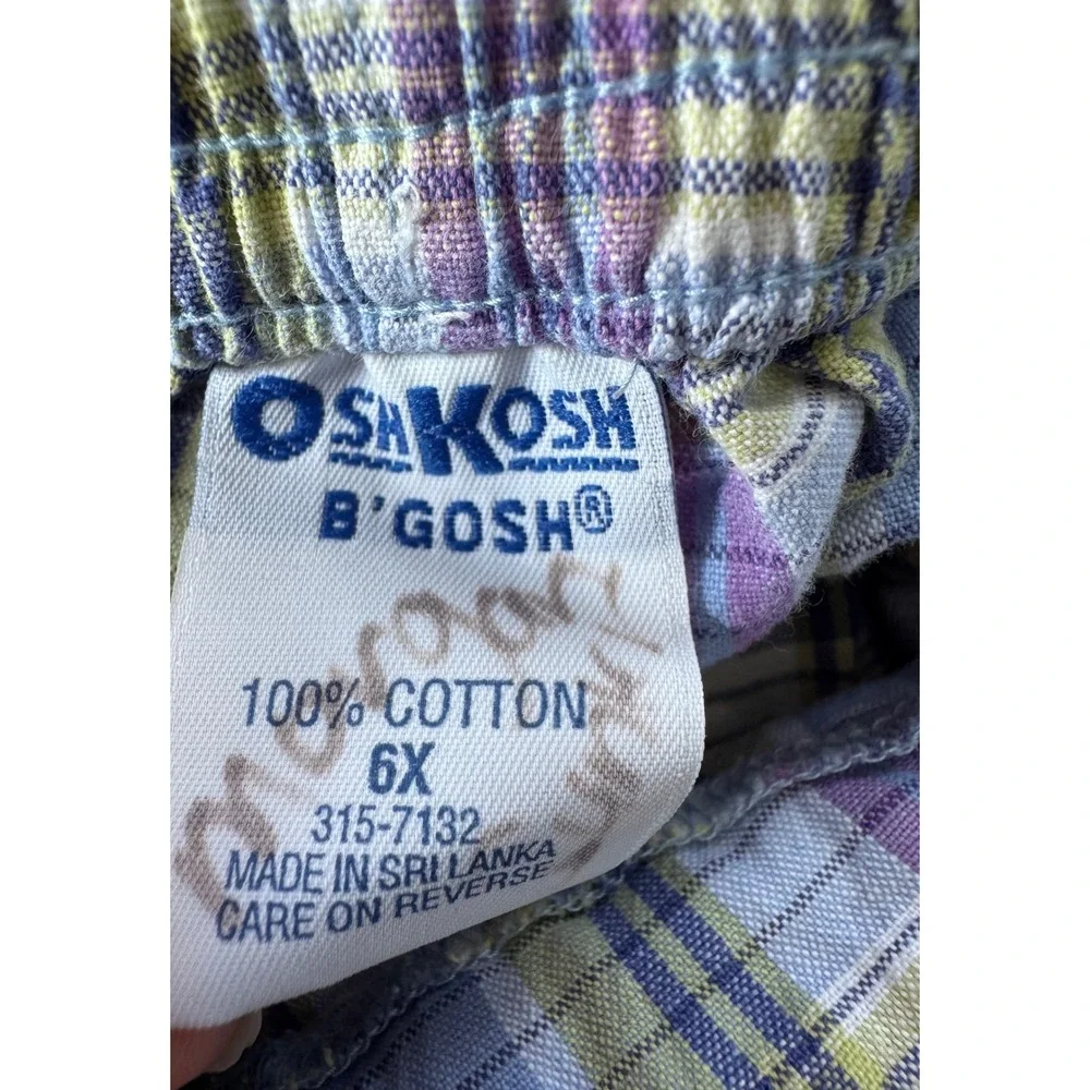 Vintage OshKosh Bgosh Plaid Skort Girls 6X Blue Purple Cotton Floral Embroidered