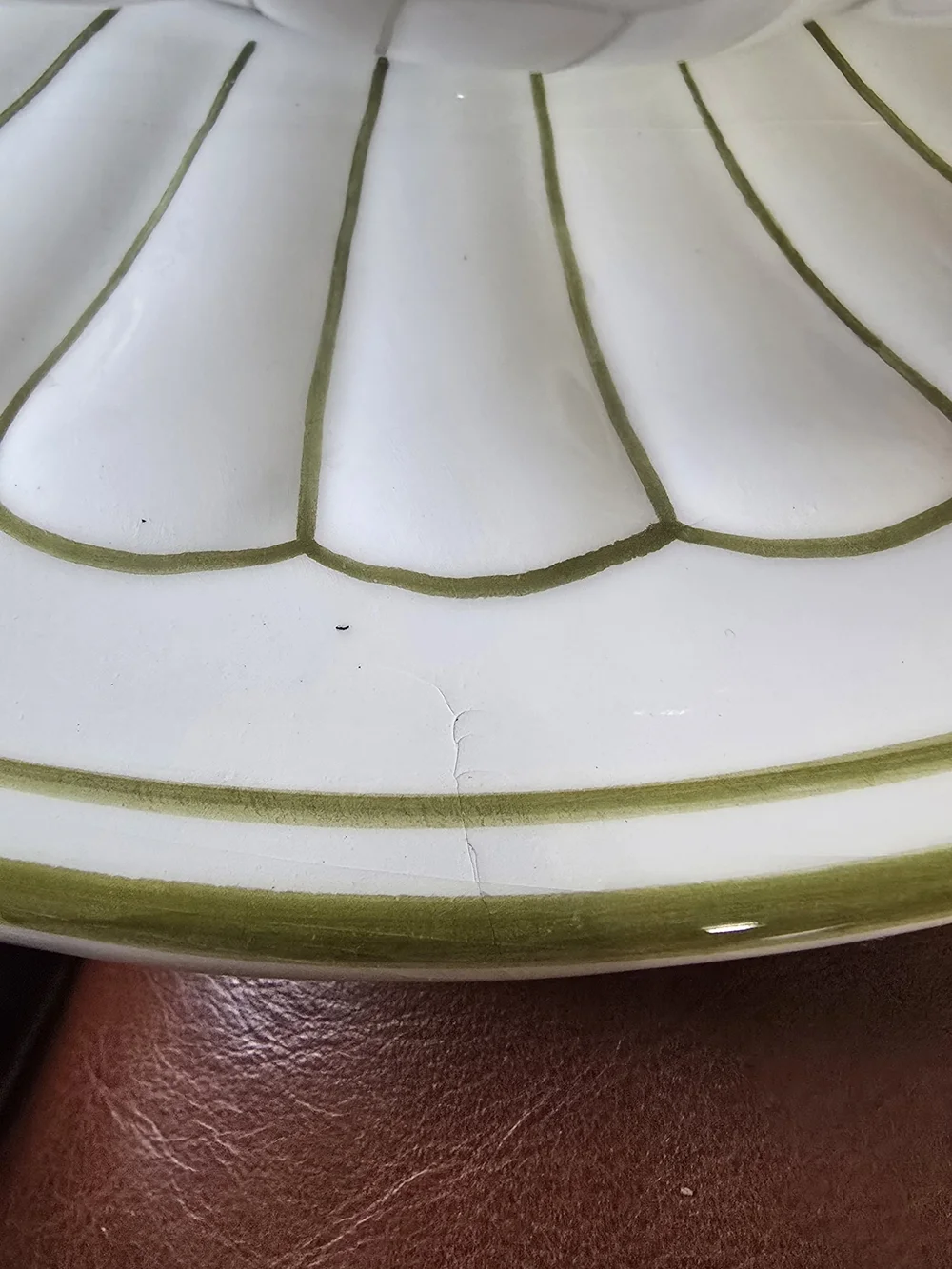 White and Olive Green Lidded Tureen with Underplate