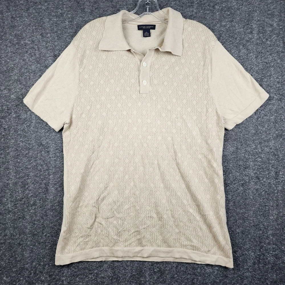 Banana‎ Republic Knit Polo Shirt Mens Large Beige Vintage Pima Cotton Geometric