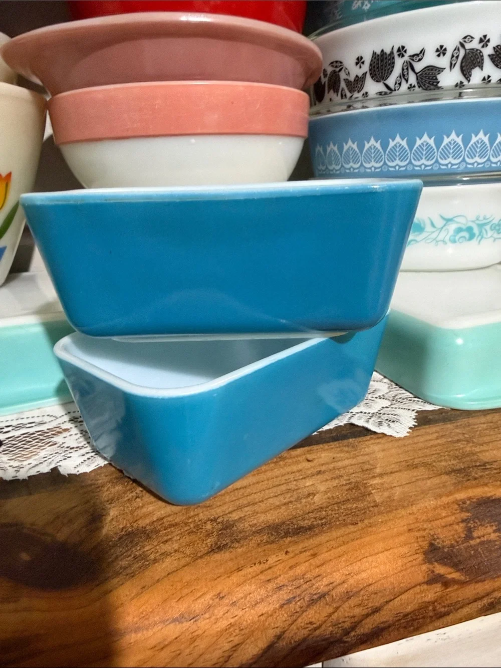 Pyrex 0502 refrigerator fridge turquoise blue set of 2 TM reg