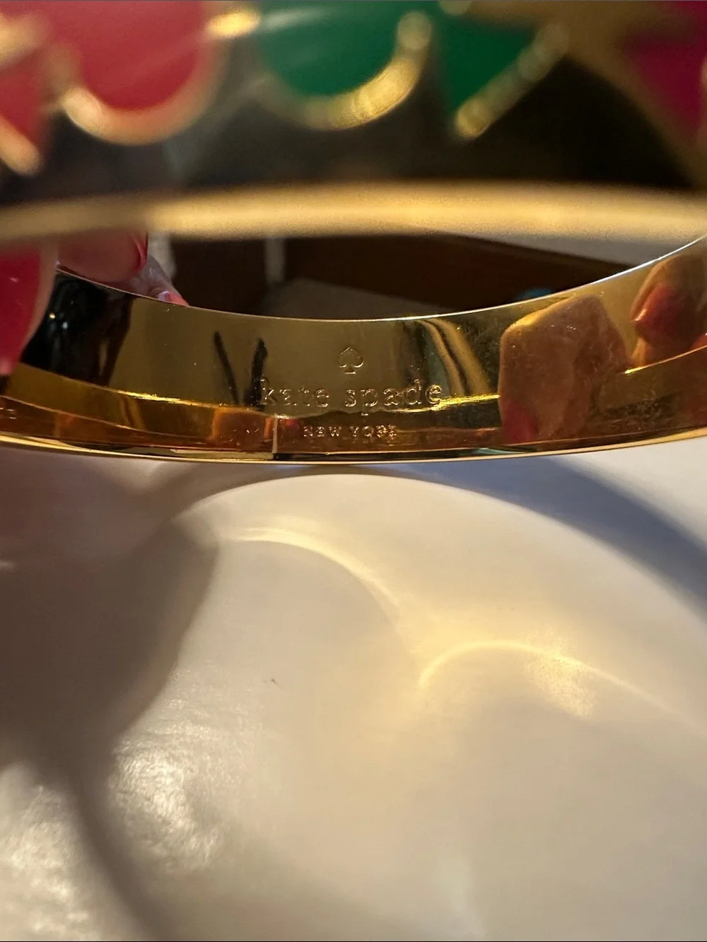 kate spade Multicolor Enamel Spade Bangle in Gold Tone