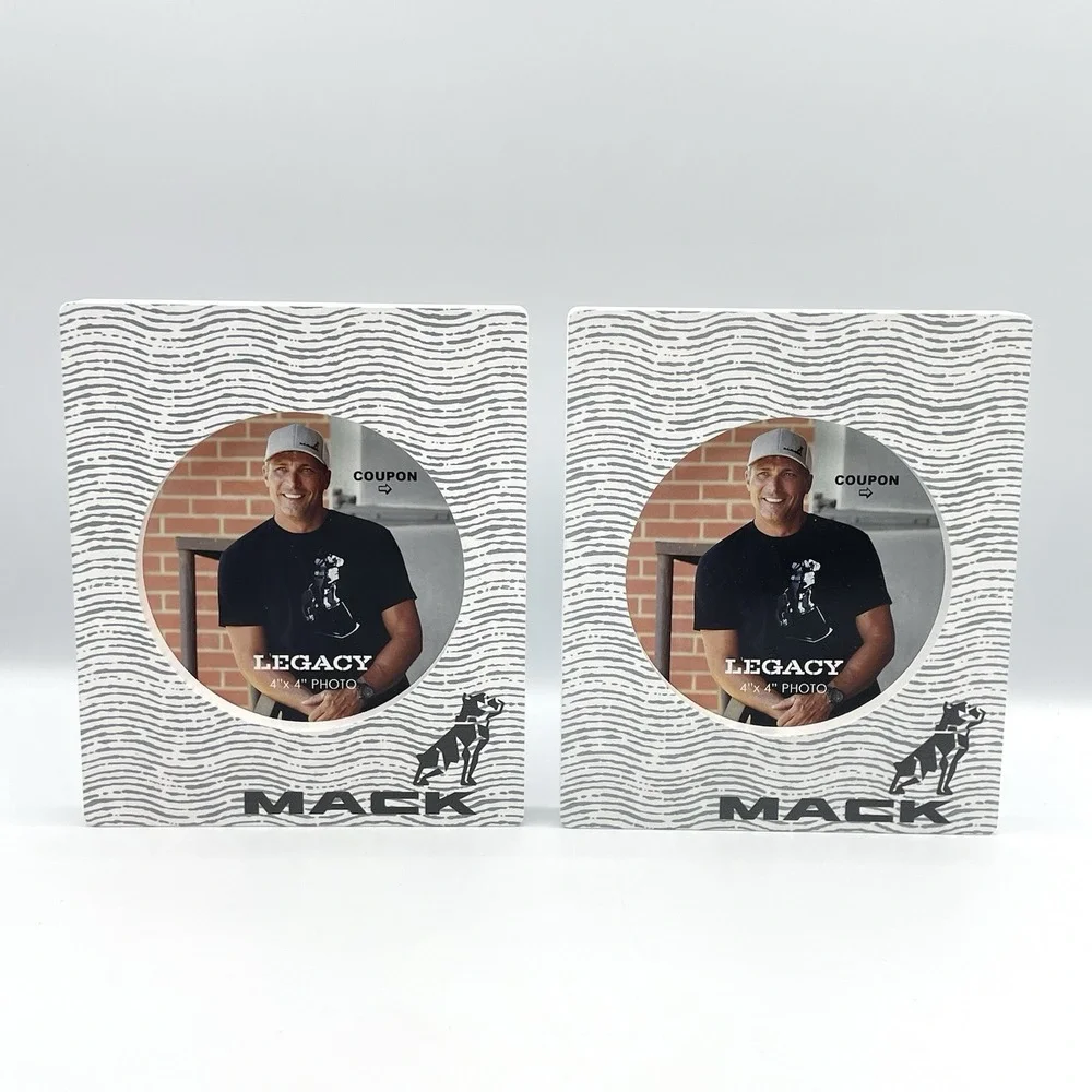 Set of 2 Mack‎ Trucks Legacy Photo Frames White Black Bulldog Logo 6.5