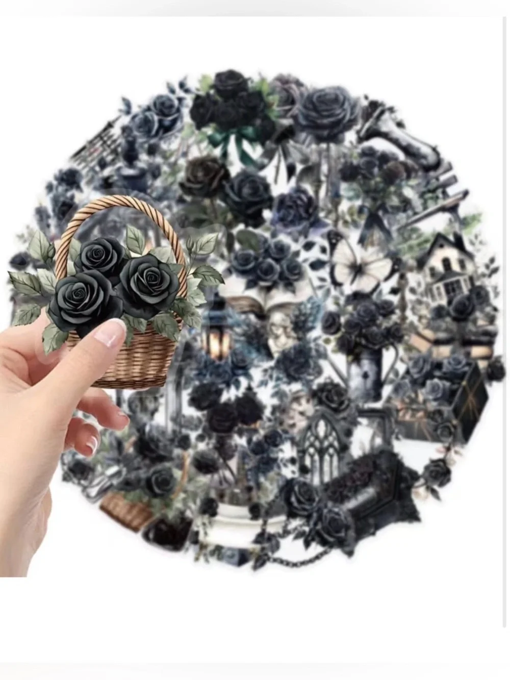 Gothic Black Rose PET Stickers Set of 20 Waterproof Journal Scrapbook Decor 🗝️