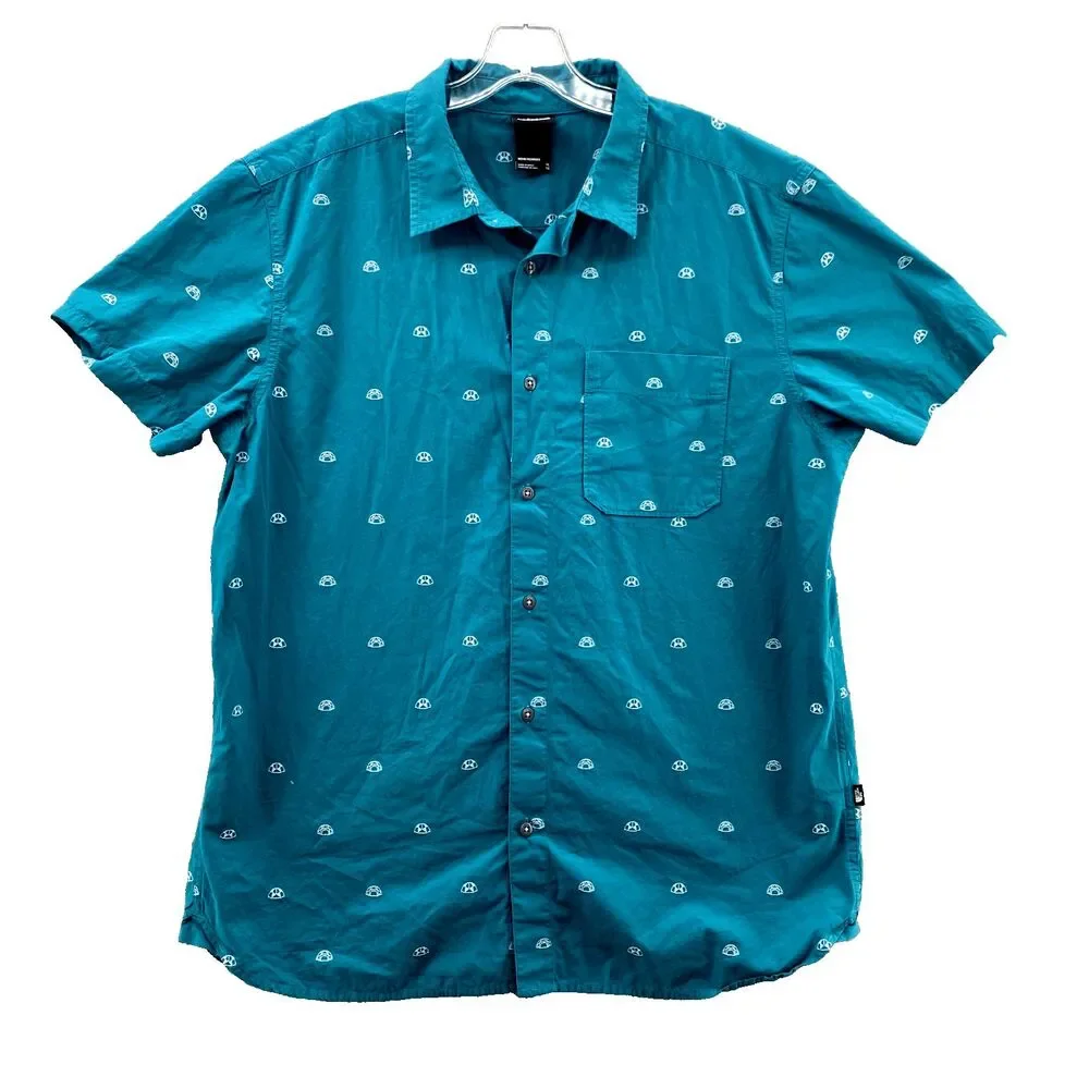 The North Face Baytrail Jacquard Shirt Mens XL Teal Short Sleeve Gorpcore Casual
