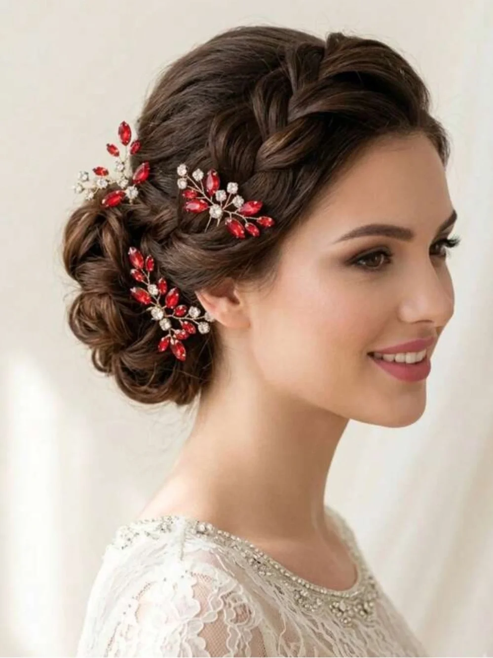 Bridal Gold and Red  Crystal Hair Pins - Elegant Wedding Hair Accessories