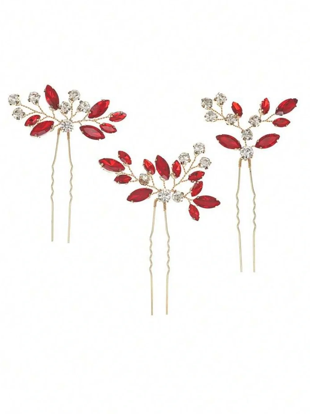 Bridal Gold and Red  Crystal Hair Pins - Elegant Wedding Hair Accessories