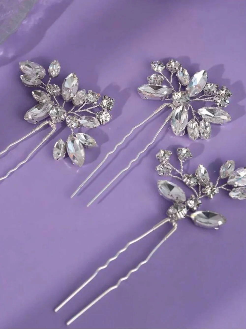 Bridal Silver Crystal Hair Pins - Elegant Wedding Hair Accessories