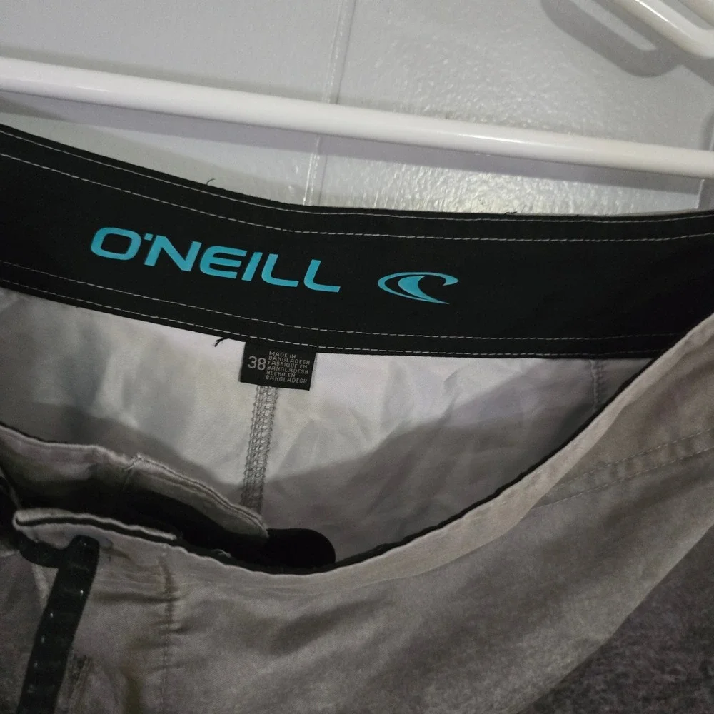 O'Neill Board Shorts Mens 38 Grey‎ Teal Striped Gradient Performance Swim Trunks