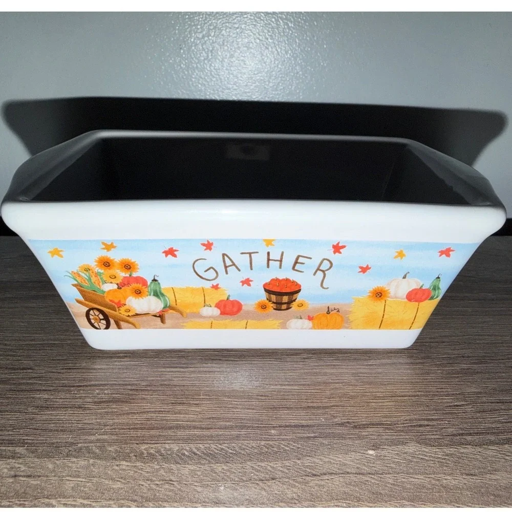 Royal Norfolk Gather Fall Harvest Stoneware Loaf Pan White Ceramic Autumn Baker