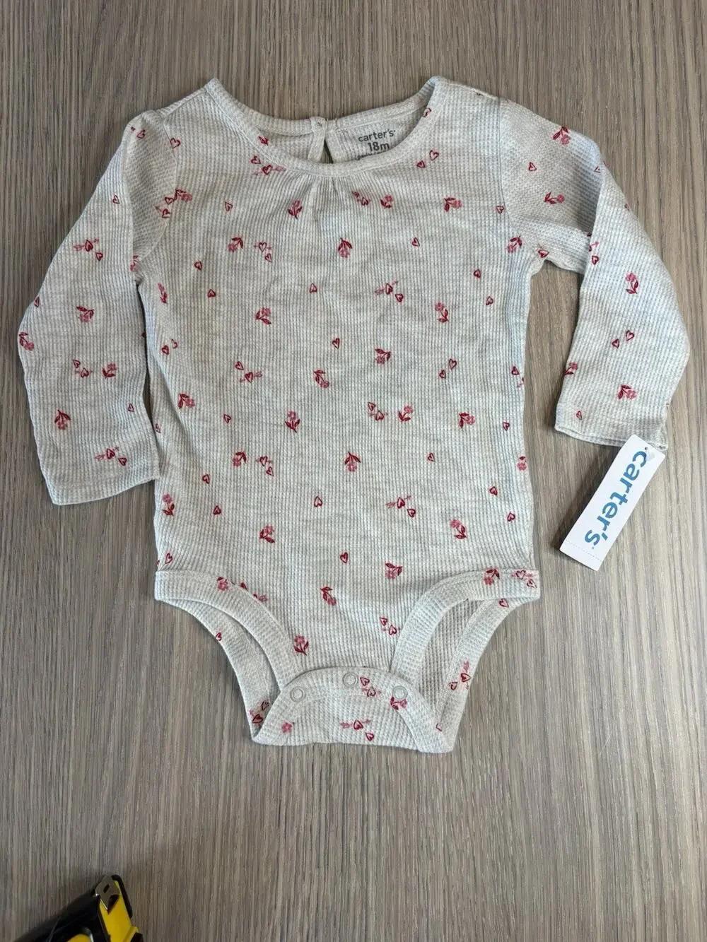 Carter’s Baby Girl Waffle Knit Bodysuit 18M Floral Hearts NWT Long Sleeve