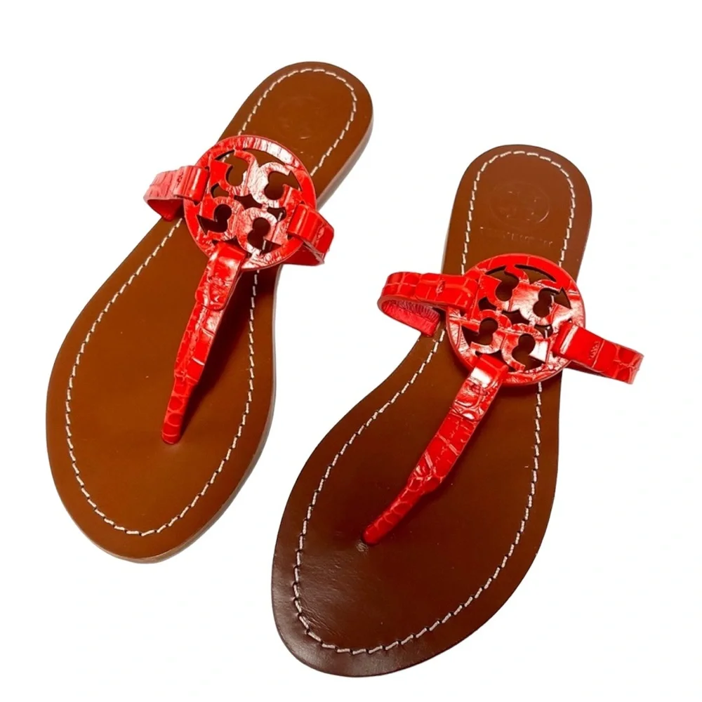 Tory Burch Mini Miller Gabriel Croc Embossed Red Leather Sandals Size 5 Boho