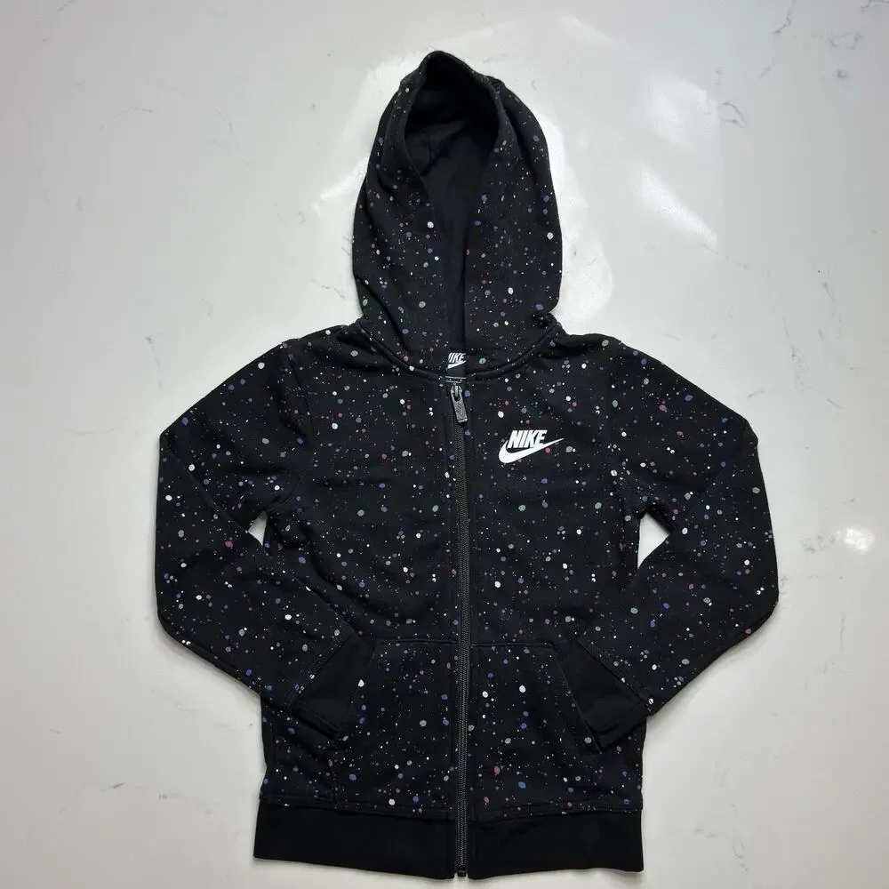 Nike Little Boys’ Full-Zip Hoodie Splatter Print Black Size Large 6-7 Year Olds