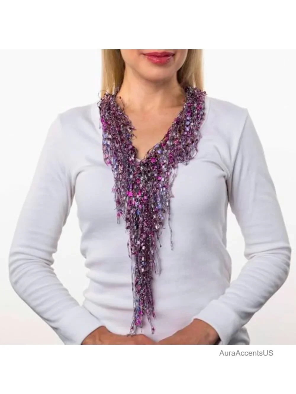 Lightweight Infinity Scarf Necklace with Metallic Threading