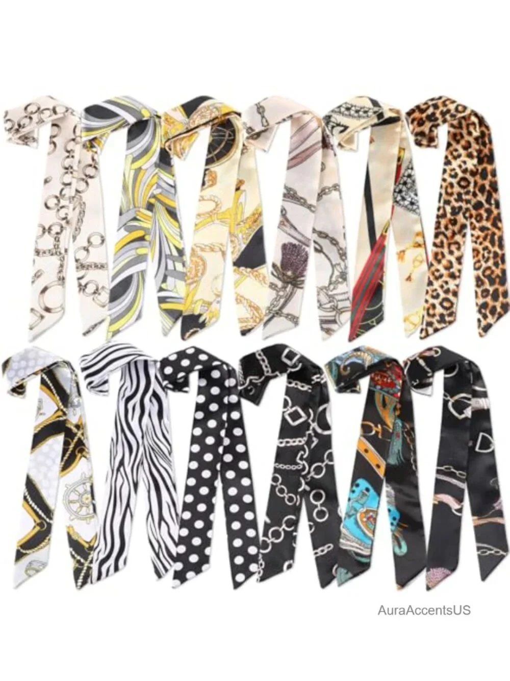 12 Piece Satin Head Scarf Set for Handbags Hair Purse Necklace