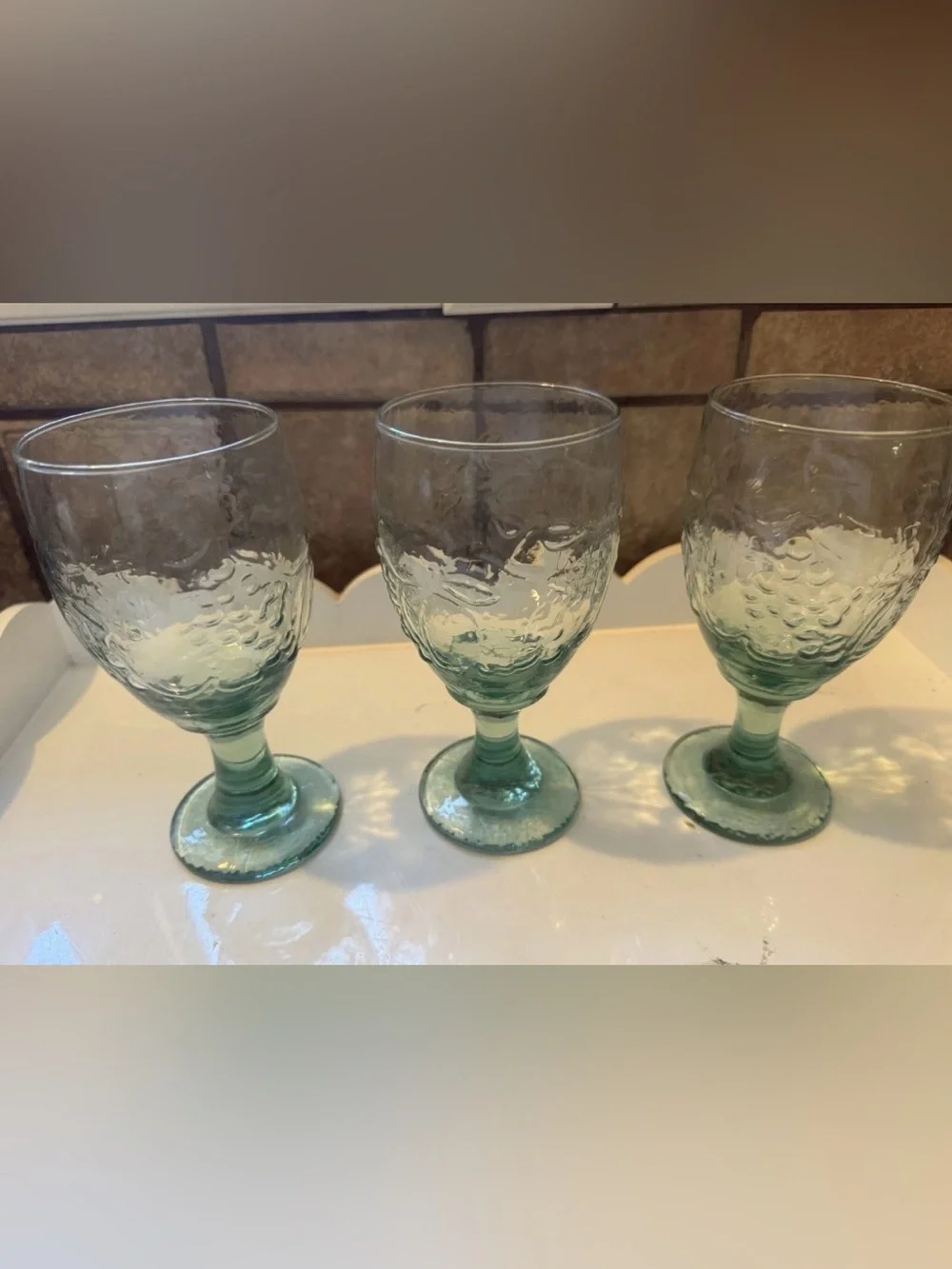 Libbey Set of  3 Orchard Fruit Spanish Green Pedestal Goblets Late 90's
