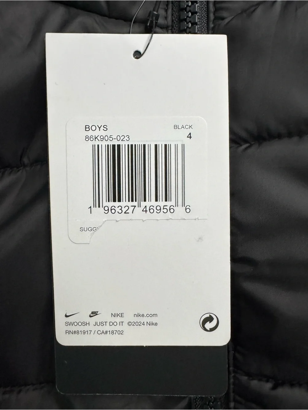 Nike Kids Black Hooded Puffer Jacket