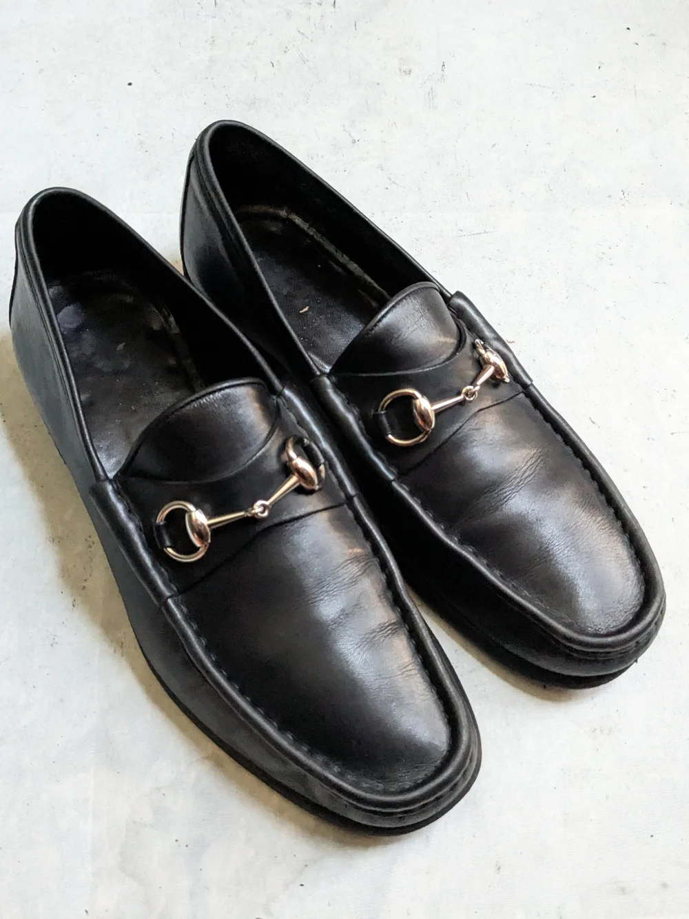 Men's Black Leather Bit Loafers - Classic Slip-On Dress Shoes Men 10 D Italy