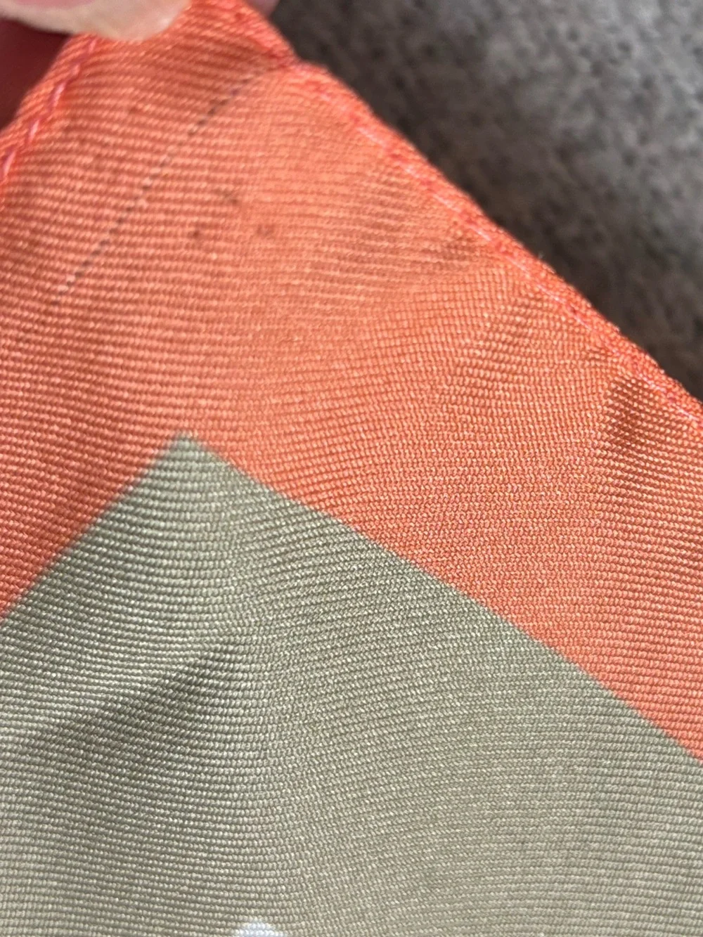 VINTAGE Orange & Tan Square Scarf, Italy, clover motif, est 70s, 80s, 90s
