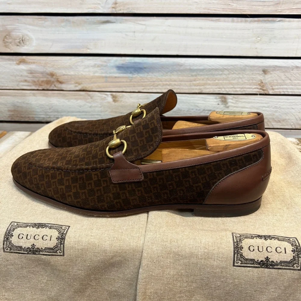 Gucci GG Monogram Suede‎ Horsebit Loafers Brown Size 7.5 US 8.5