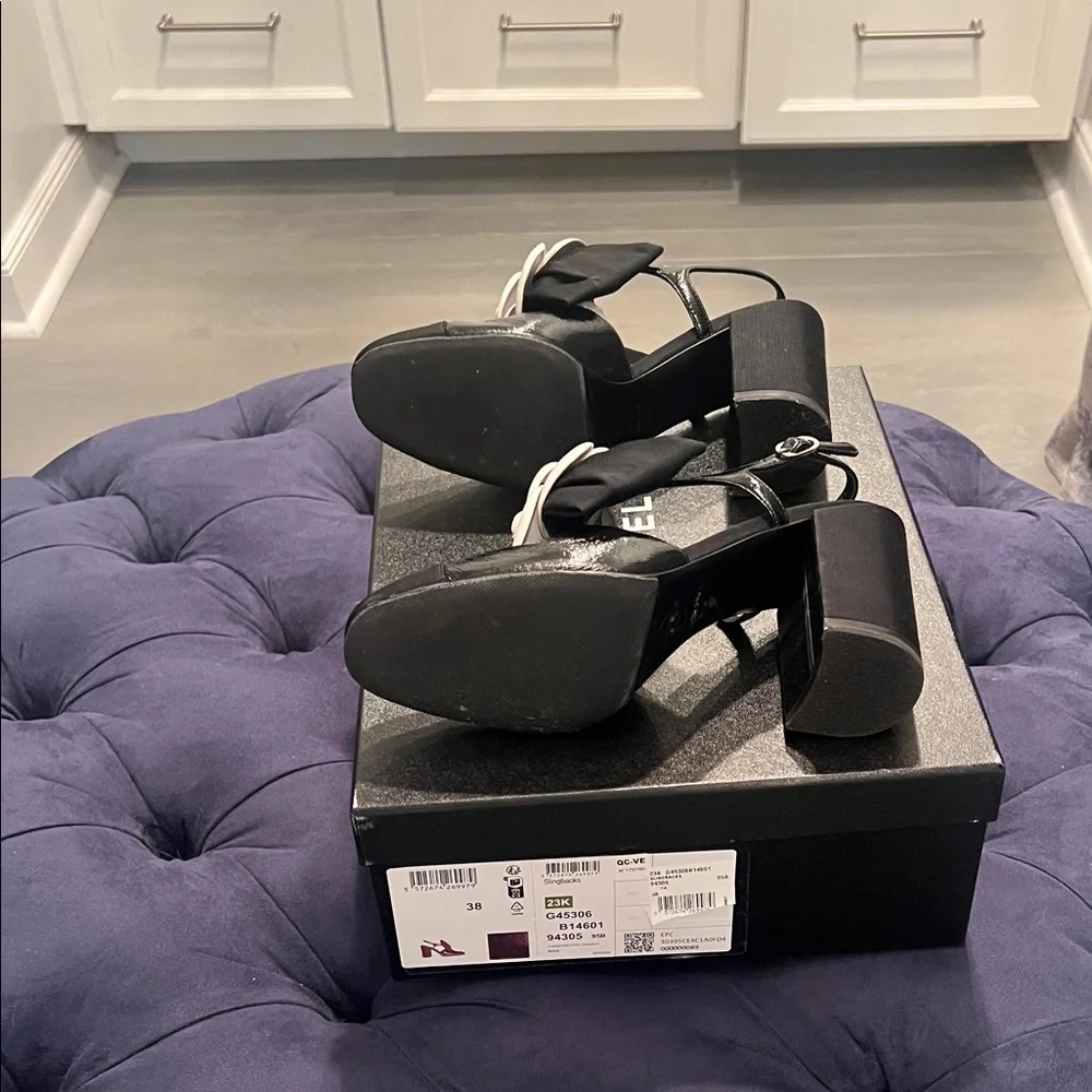 CHANEL Black and White Camellia Heels