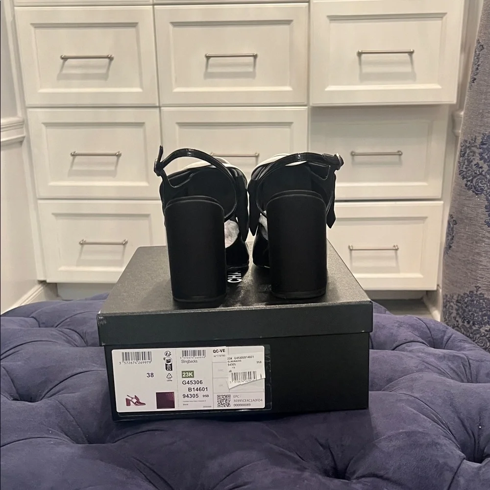 CHANEL Black and White Camellia Heels