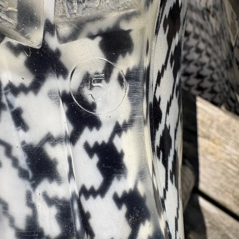 Easy USA Houndstooth Rain Boots Black White Tall Rubber Waterproof Size 5‎
