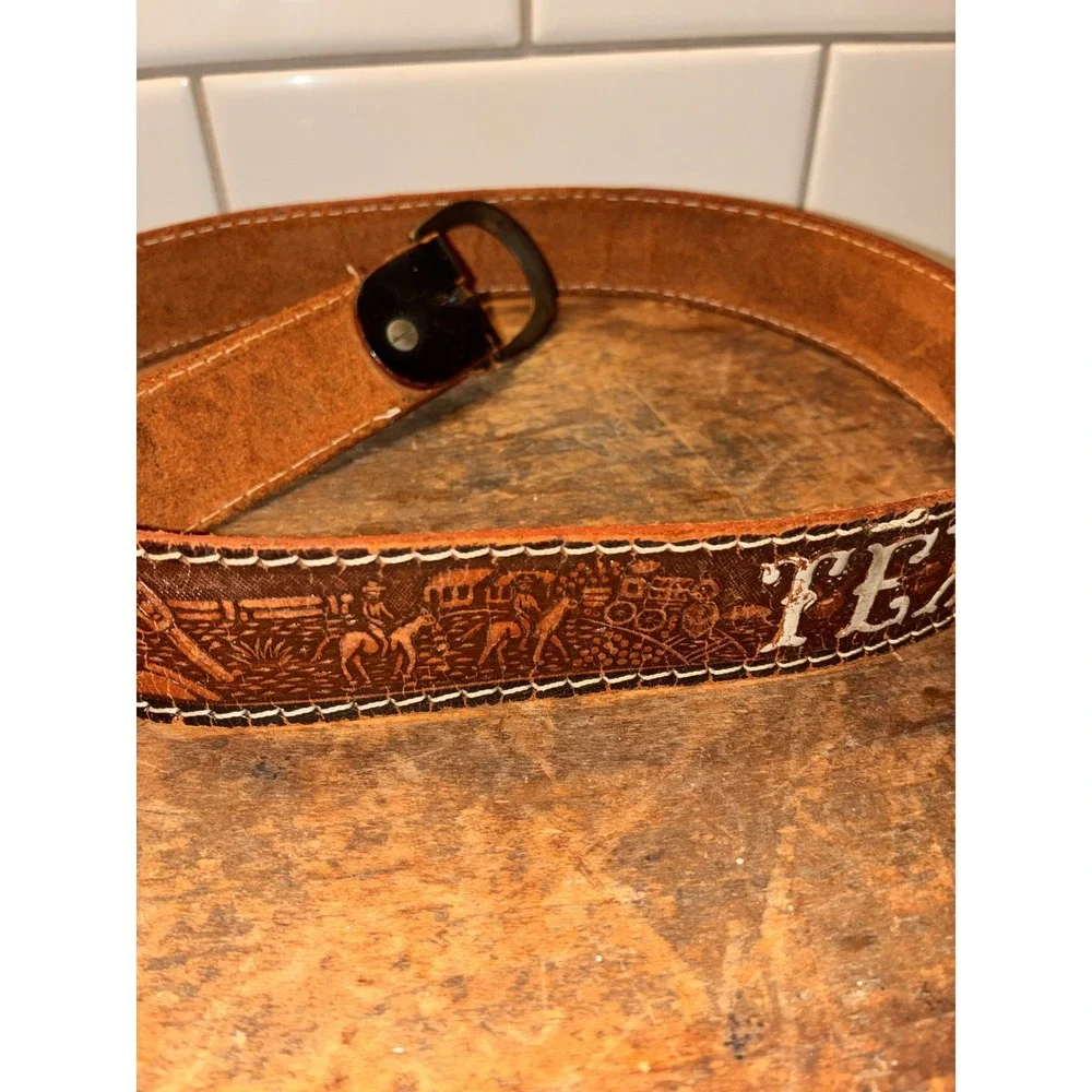 Leather Western Belt TEXAS‎ Cowboy Cowgirl Brown Strap Buckle