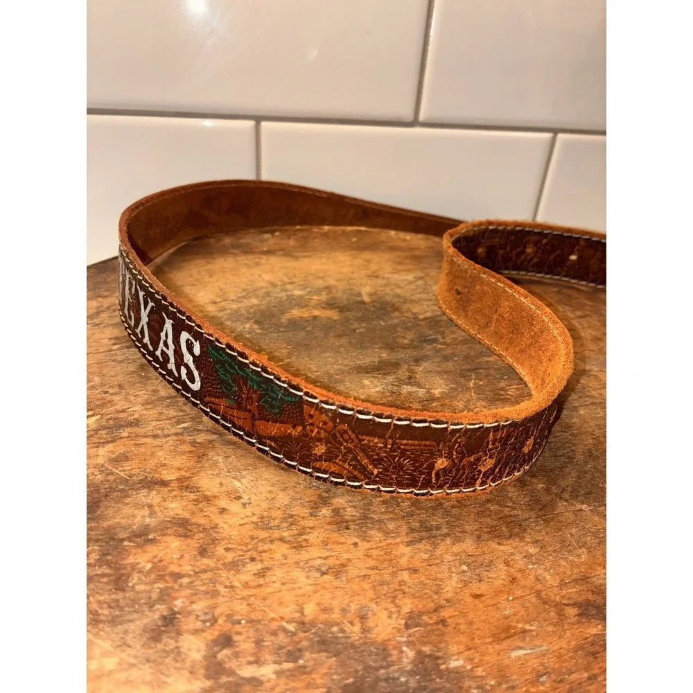 Leather Western Belt TEXAS‎ Cowboy Cowgirl Brown Strap Buckle