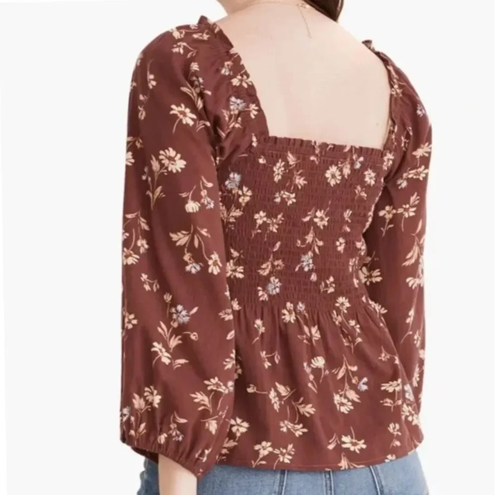 Madewell Women's NWT Lucie Smocked Floral Peplum Top size 2 Cottagecore Milkmaid