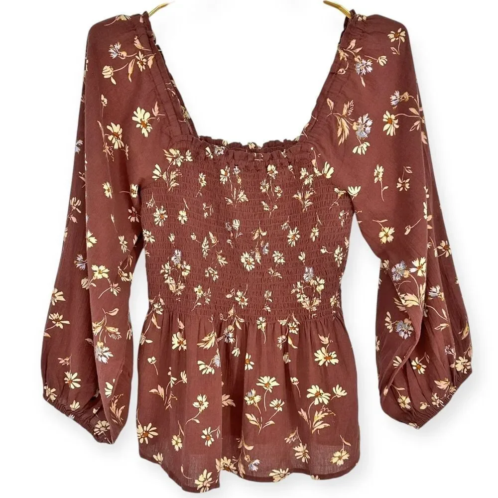Madewell Women's NWT Lucie Smocked Floral Peplum Top size 2 Cottagecore Milkmaid