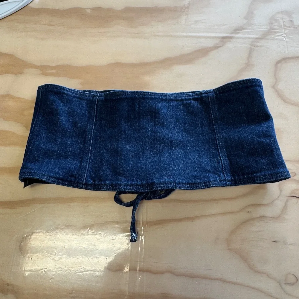 NWT Zara Denim Lace Up Corset Belt Dark Wash Indigo Blue Wide Waist Cincher