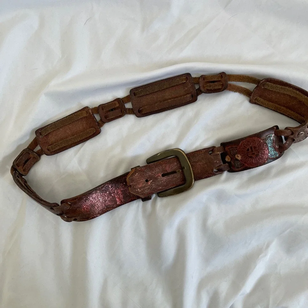 Vintage Fossil Genuine Leather Foil‎ Woven Belt
