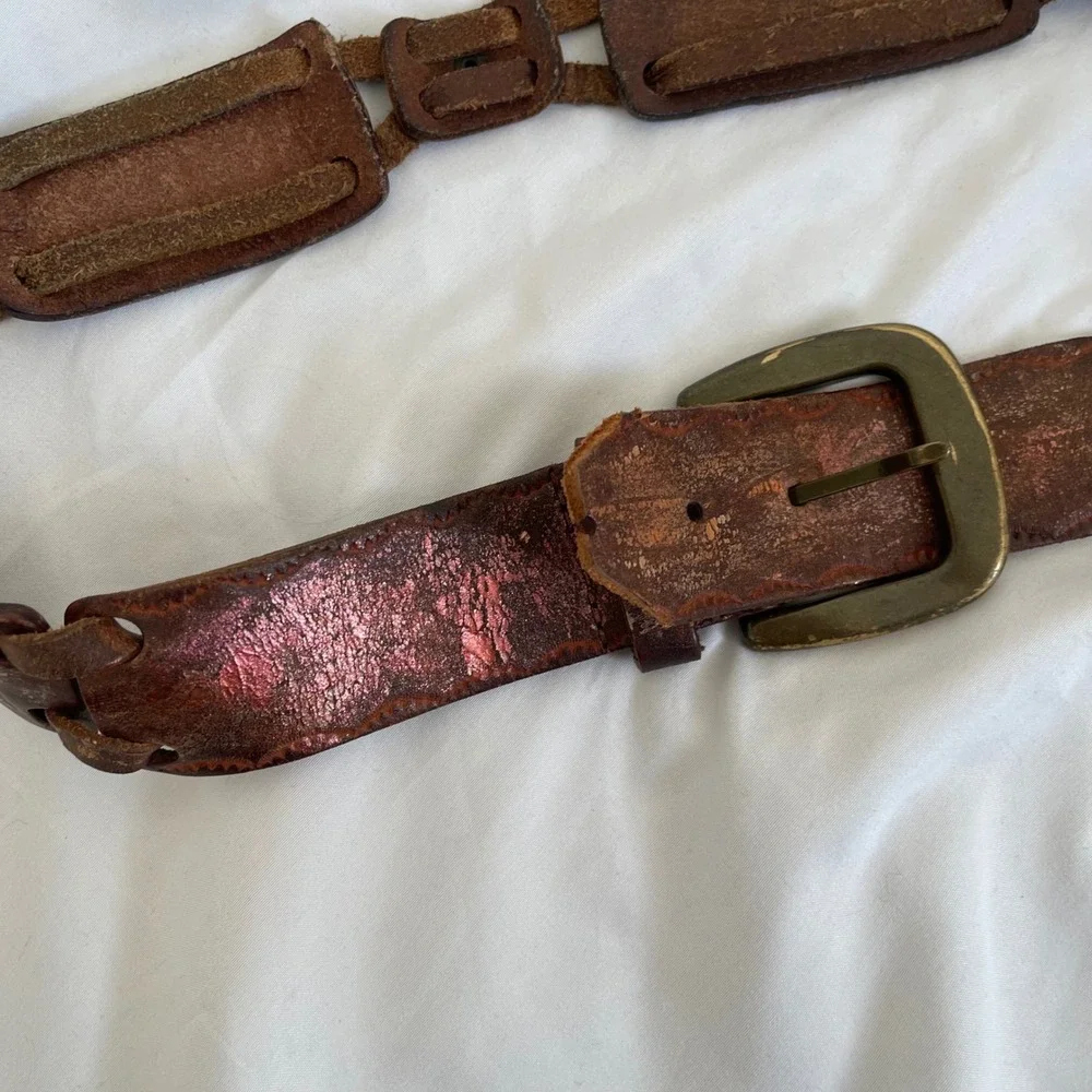 Vintage Fossil Genuine Leather Foil‎ Woven Belt