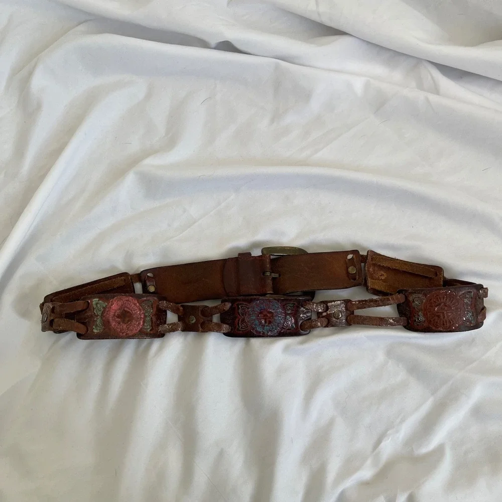 Vintage Fossil Genuine Leather Foil‎ Woven Belt