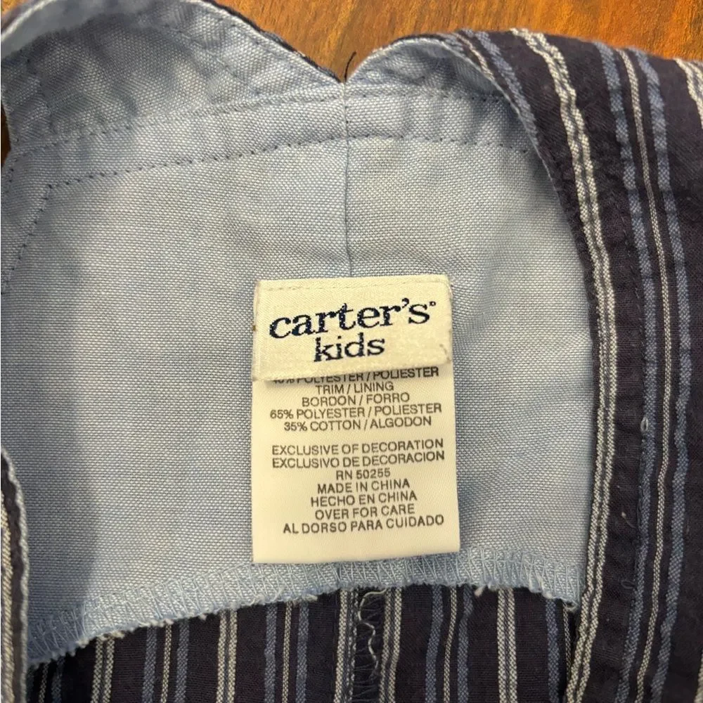 Carters vintage blue stripe embroidered frog seersucker overall shorts