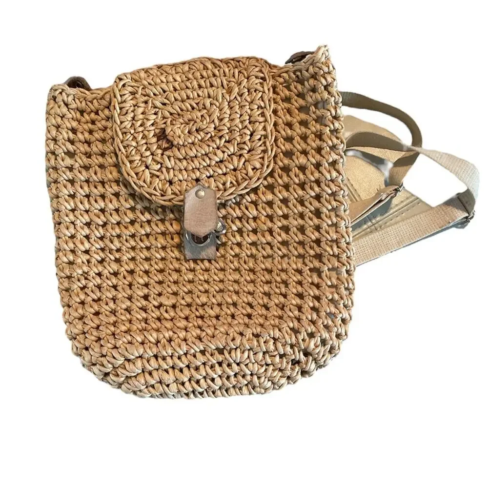 Raffia Snap & Canvas Minimalist Backpack