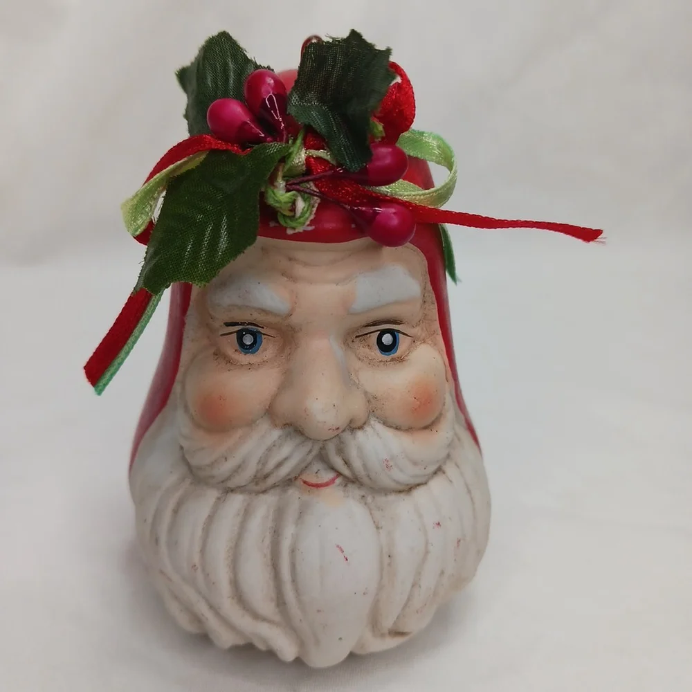 Vintage Ceramic Santa Head Bell Christmas Ornament Figurine