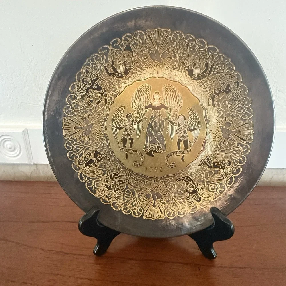 Christmas‎ Damascene Limited Edition Plate 1972 by Reed & Barton Angels Cherubs