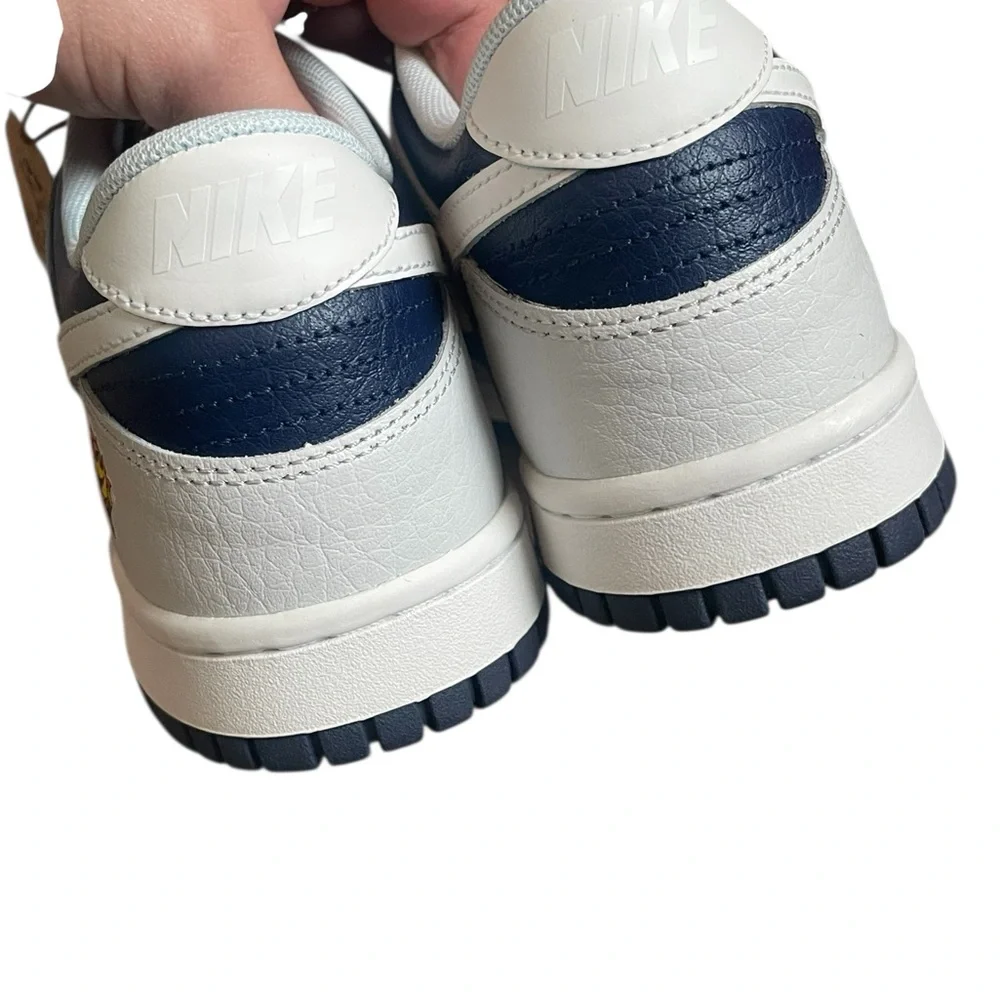 Nike Dunk‎ Low GS 'UV Reactive' sneaker, Photon Dust/Midnight Navy colorway, 7Y